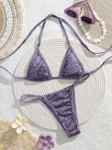 Bikini separado de microfibra sexy con estampado de teñido anudado aleatorio para playa y vacaciones