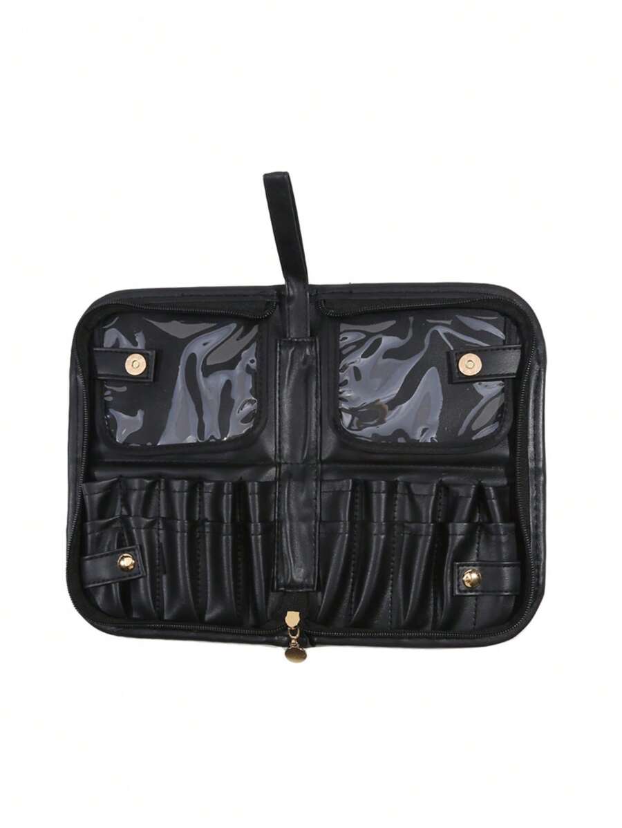 Makeup Brush Bag Organizer Foldable Makeup Brush Artist Case Travel Brush Holder Portable Zipper Professional Handbag For Travel Home Gift - Black - View 1