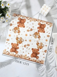 50pcs/25pcs, 13*13IN/33*33CM Brown Teddy Bear Themed Disposable Paper Napkins, Suitable For Various Theme Parties And Daily Use, Enhance The Festival Atmosphere