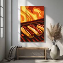 1pc Framed Canvas Wall Art, Hotdog Print Canvas Poster, Ideal Gift For Bedroom Living Room Hallway Dorm Wall Decor