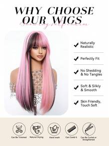 Ava WIGS 26 英寸渐变黑粉色假发，部分为黄棕色，时尚前卫街头朋克，适合女性，天然合成，日常角色扮演派对音乐节 - 彩色 - 查看 6