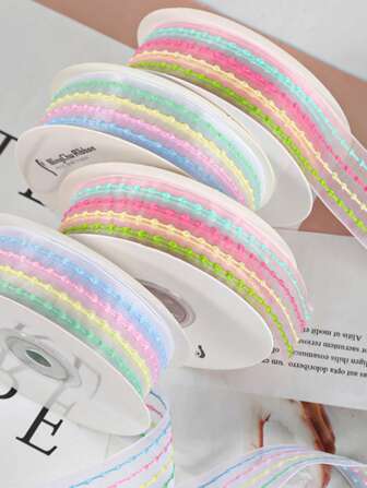 Cinta de nieve a rayas colorida de 2.5cm, 1 yarda, para ramos, envoltura de regalos, lazos hechos a mano DIY y accesorios