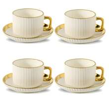 Ceramic Teacup And Saucer Set, European-Style Gold Rim Drinkware For Coffee, Tea, Party, Home, Garden, Restaurant, Suitable For Summer And Winter Back To School
