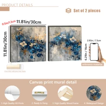 1 pièce Grande canevas d'art mural - Conception florale abstraite élégante bleue et dorée, décoration murale aquarelle moderne pour salon et chambre à coucher, décoration de chambre esthétique, affiche vintage, avec ou sans cadre, décoration de dortoir universitaire et appartement, cadeaux pour décoration murale dans l'hôtel, la maison, le salon, la chambre à coucher, la salle de bain et le bureau