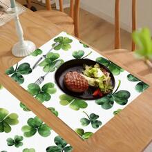 1pc/4pcs/6pcs, Home Decor Lucky Four Leaf Clover Art Print Linen Placemats, Suitable For Dining Table, All Seasons Decoration, Modern Style Washable Tablemat, Room Decor, Placemat, Coaster, Kitchen Dining Table Mat, Party Decoration, Home Decor, Ideal Gift