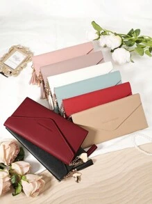 Burgunderrote Geldbörse, elegante dreifach gefaltete Damen-Langgeldbörse, dekoriert mit Quastenanhänger und herzförmigen Metallaccessoires, mehrere Kartenfächer inklusive Fotofächer für Kreditkarten und Ausweise, Reißverschluss zum sicheren Verstauen von Münzen und Scheinen, kompaktes und tragbares Design, ideal als Geschenk für Freundin, Mutter oder Lehrerin für Reisen, Arbeit und Outdoor-Aktivitäten - Bordeaux - Übersicht 2