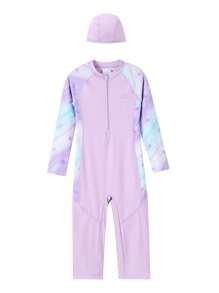 Annil Tween Girl Clothing Girls Boys Medium And Large Tween Girl Swimwear One-Piece Long Sleeve Suit Summer - Purple - View 4