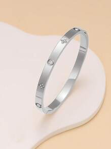 Pulsera de acero inoxidable con trébol de cuatro hojas de circonita en estilo retro personalizado, joyería de uso diario para mujeres