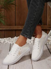 1 paire de chaussures canevas extérieur femme anti-dérapantes à bout rond avec broderie élégante de papillon, confortables, légères, à semelle plate et souple, baskets casual adaptées pour un port toute la journée