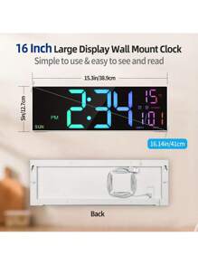 16.5inch Large Digital Wall Clock With Remote Control, Large LED/Double Alarm Clock/8 RGB Colors/Auto Brightness/Date/Auto Daylight Saving Time/Temperature/Ambient Light/Dimming/Timer, Suitable For Gym, Living Room, Bedroom, Office, Kitchen Home Wall Decoration, Valentine's Day Gift - White - View 7