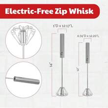 Stainless Steel Egg Whisk - Easy To Use Semi-Automatic Push-Down Zip Whisker - Rotary Hand Mixer For Beating Eggs, Frothing Milk, Blending, Mixing, Whipping Smoothies & Shakes - 2 Pack (12 &14 Inch)