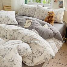 4 Peças Conjunto de Roupa de Cama (1 peça Capa de Edredon, 1 peça Lençol, 2 peças Fronhas Sem Enchimento), Conjunto de Roupa de Cama Macio e Aconchegante, Capa de Edredom Impressa em Padrão Floral Fofo, Opções de Tamanho Múltiplas, Destacável e Lavável, Adequado para Quarto e Hotel, Todas as Estações