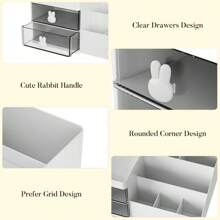 Makeup Organizer, Cosmetic Desk Storage Box With Drawers Skincare Organizers For Dressing Table, Countertop, Bathroom Counter, Vanity Holder For Brushes, Lotions, Lipstick, Perfume - trắng trong - Xem 3