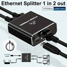 1 To 2 Gigabit Ethernet Splitter - Network Splitter Adapter With USB Power Cable, RJ45 Internet Splitter 1000Mbps High-Speed For Cat 5/5e/6/7/8 Cable [2 Devices Connectivity]