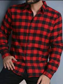 New Men's Plaid Flannel Long Sleeve Dress Shirt - Đỏ - Xem 6