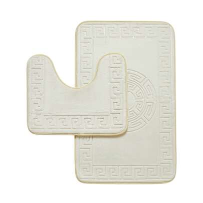 VELVETIO Bath Mat Set Non Slip Jacquard Greek Key Pattern 2 Piece Machine Washable Toilet Rugs