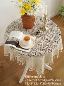 1 件极简主义复古钩针桌布，田园蕾丝清新风格，可用作厨房餐桌加热垫、餐垫、野餐垫、礼物，适用于方形、圆形、家居装饰、节日装饰、咖啡桌、橱柜围巾、派对、别墅、露营、婚礼系列，多种尺寸可供选择 - 米色 - 查看 3