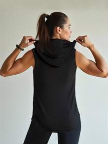Plain Sleeveless Hoodie Sports Tank Top For Women, Suitable For Gym, Running, Workout And Lounging