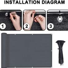 1PC Balcony Privacy Fence Screen Cover With Zip Ties Outdoor Screen Fence UV Protection For Deck Patio Backyard Apartment Pool Porch - Màu xám đen - Xem 4