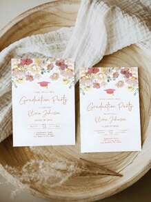 1pc/12pcs/36pcs- Custom Graduation Party Invitation Card, Wildflower Graduation Announcement Invitation, Custom Name Pink Flower Graduation Party Invitation Card, High Quality Custom Engagement Graduation Birthday Card, Personalized, Unique Gift For Graduation Party Invitation Card Gift The Ideal Gift For Woman/Man - Multicolor - View 4