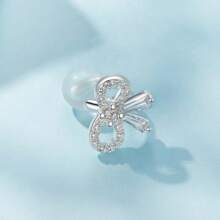 bamoer 1 件单色 925 纯银蝴蝶结耳夹 适合女士少女 个性方晶锆石镀铂金优雅耳夹