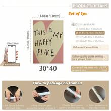 1pc, Canvas Hanging, Framed Decorative Painting, Wall Arts, Posters, Modern, Quotes, This Is My Happy Place , Happy Place Poster, Uplifting Art Happy Art Poster , Cute Wall Decor , Housewarming Gifts Bedroom