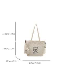 2 Pieces Bear Pattern Women's Large Capacity Tote Bag, Perfect For Business, Work, Commuting, High School, Portable, Suitable For Teen Girls And College Girls, Perfect For Office, College, Elementary School, Junior High School, Work, Stadium, Sports, Lightweight Shoulder Bag, Versatile In Spring And Summer Seasons, Suitable For Back To School And Travel - Multicolor - View 12