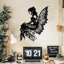 1 pièce sculpture murale en métal de style art déco représentant une fée - décoration murale pour jardin et patio, art mural en silhouette de fer pour salon, balcon, espaces extérieurs