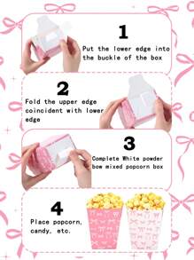 10pcs White/ Pink Background Bow Pattern Paper Popcorn Box, Popcorn Cups, Food Snack Box, Wedding Birthday Babe Shower Party Disposable Tableware, Suitable For Multiple Themes Holiday Party Picnic Camping, Home Kitchen Restaurant Table Supplies