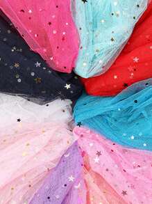 1pc Star & Moon Hexagonal Tulle Fabric, Handmade DIY Headpiece, Clothing, Dress, Flower Packaging, Soft Tulle