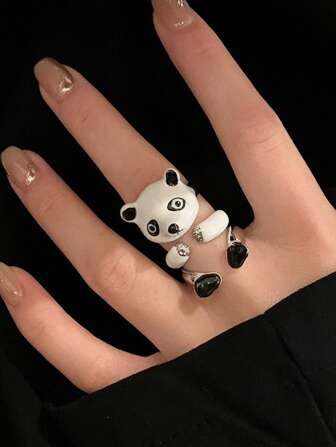 3-Piece Ring Set/Cartoon Cute Panda Open Ring Cute Animal Doll Ring Set Creative Detachable Ring