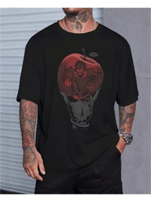 Riuk Shinigami Death Anime Note T-Shirt Cartoon 100% Cotton Unisex Plux Size Fashion Street Casual Shirt Men Women Streat Streatwear Immediate Shipping - 黑色 - 查看 1