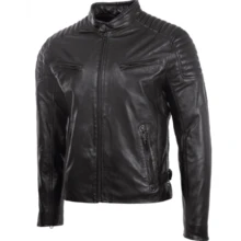 AVIATRIX Men's Real Leather Diamond Biker Jacket T86N - Black - View 3