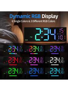 16.5inch Large Digital Wall Clock With Remote Control, Large LED/Double Alarm Clock/8 RGB Colors/Auto Brightness/Date/Auto Daylight Saving Time/Temperature/Ambient Light/Dimming/Timer, Suitable For Gym, Living Room, Bedroom, Office, Kitchen Home Wall Decoration, Valentine's Day Gift - White - View 2