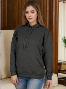 Men's Sweatshirts Plain Flannel Kangaroo Top Cold Hooded - Dark Grey - View 3