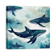 1 Piece Home Decor Wall Framed Canvas Whale Sea Ocean Pattern Home Decor Framed Canvas Wall Art Paintings For Living Room - Canvas Framed Print Wall Artworks Bedroom Decoration Office Wall Decor - Multicolor - View 1