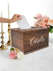1pc Mini Rustic Wooden Wedding Card Box With Slots, Suitable For Holding Wedding Invitations, Gifts And Cash, Great For Receptions, Bridal Showers, Graduations, Wedding Parties And Decorations - Multicolor - View 4