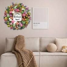 Spring Summer Wreath For Front Door, 18 Inch Artificial Berries And Colorful Flower Wreath With Welcome Sign, Spring/ Summer Greenery Wreath For Front Door Wall Window Festival DecorMother's Day Easter