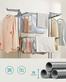 SONGMICS Étendoir à Linge, Séchoir Mobile à 4 Niveaux, avec Roulettes, Pliable, 63,5 x 125,5 x 173 cm, Grande Capacité, Utilisation Intérieure et Extérieure, Gris - Gris - Voir 3