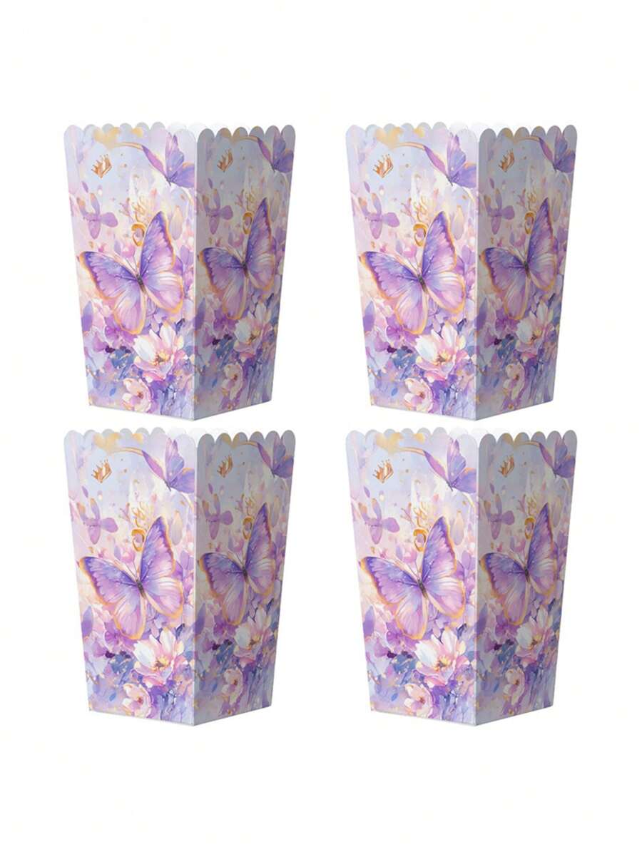 12pcs Colorful Butterfly Popcorn Box, French Fries Packaging Box, Popcorn Cardboard Box, Fried Chicken Fries Packaging Box, Baked Food Packaging Box, Pink Butterfly Popcorn Box, Wedding Party Party Packaging Box, Valentine's Day Party, Home Decor, Home Gifts - Multicolor - View 1