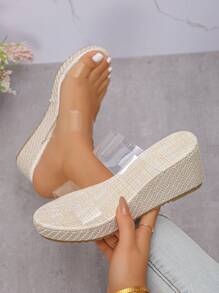 1 Đôi Sandal Nữ Đế Cao, Gót Dày, Trong Suốt, Kiểu Hở Mũi, Dép Xỏ Chân, Gợi Cảm, Thích Hợp Cho Mùa Hè, Món Đồ Cần Thiết Khi Đi Du Lịch - Trong sáng - Xem 2
