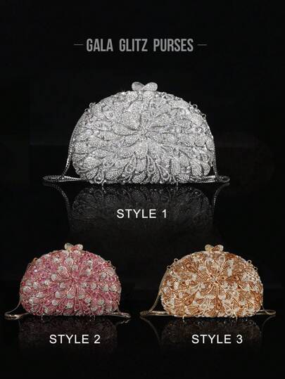 1件闪亮优雅晚宴手提包，奢华女士水晶托特包，时尚口红香水手提包，精致闪耀水晶装饰托特包，全手工金属钻石手提包，适合贵妇出席派对、盛会、聚会和宴会（不适用于放置手机）