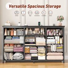 EnHomee 55" W  Lagre Dresser For Bedroom With Mirror & LED Lights And Charging Station, Vanity Table With 10 Fabric Drawers And Lighted Mirror, Dressers & Chests Of Drawers For Bedroom, Closet, Hallway, Black Wood Grain - Xem 6