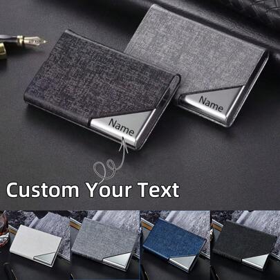 Customizable PU Leather Business Card Holder With Laser Engraving, Luxury Wallet Credit ID Card Case, Fashion Brand Aluminum Metal Card Sleeve For Men And Women,For Teacher,For Office