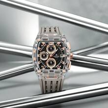 NAVIFORCE 男士石英运动腕表 - 桶形多功能计时码表，42.5毫米大表盘，超柔软透气表带，经久耐用，适合健身/商务场合，男士完美礼物