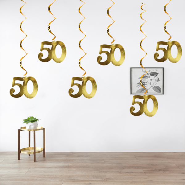12 stuks PVC spiraalvormige hangende decoraties, geschikt voor 50e verjaardagsdecoratie, 50e jubileum, feestachtergrond