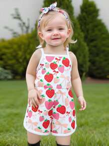 Toddler Girls Romper Sleeveless Adjustable Tie-Up Strap Short Jumpsuits Summer Clothes 2-6 Years - 白色 - 查看 2