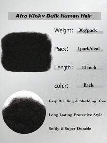 Afro Kinkys 散装真人发 10 英寸 30 克自然黑色非洲卷曲真人发散装适用于辫子接发、微型辫子、编织扭发、辫子和修复辫子 - SNatural - 查看 8
