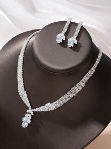 3 Elegant Silver Jewelry, Jewelry Set, Pendant Necklace+Earrings, Suitable For Ladies' Summer Party Dresses. - Water Drop Pendant - View 4