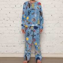 ***Check The Measurements Carefully*** Children's Pajama Set/Fleece Ultra Soft/Boy, Unisex. - Blue - View 2